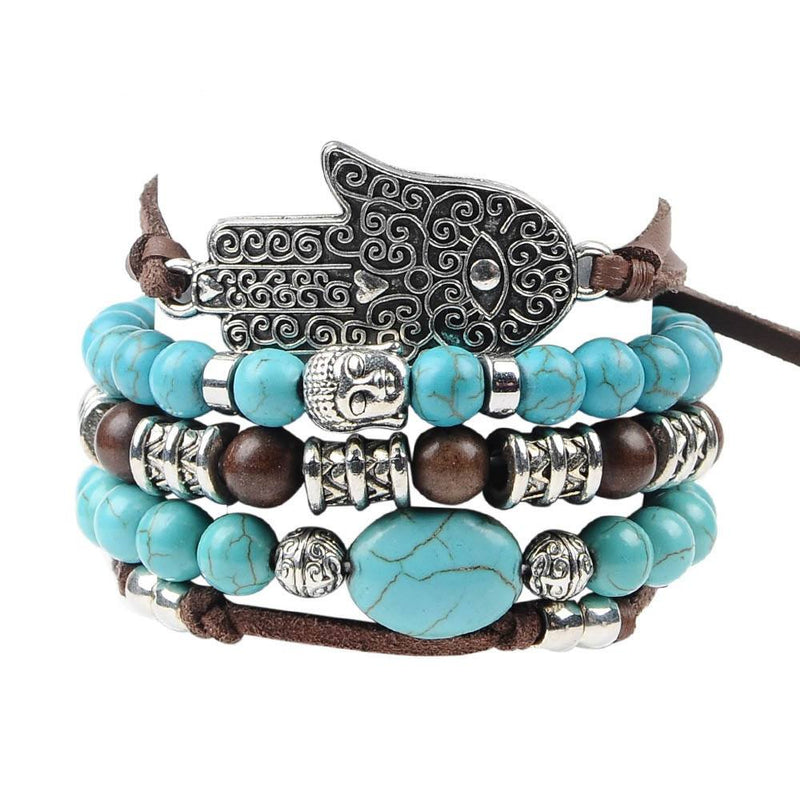 Hamsa Turquoise Leather Bracelet
