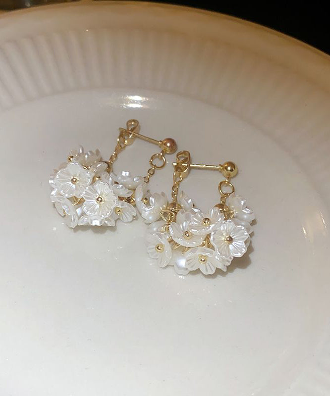 White Sterling Silver Alloy Tassel Hoop Earrings