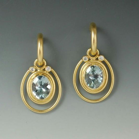 Inlaid Blue Crystal Golden Earrings