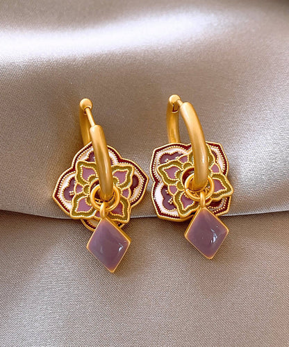 Classy Purple Copper Alloy Enamel Hoop Earrings