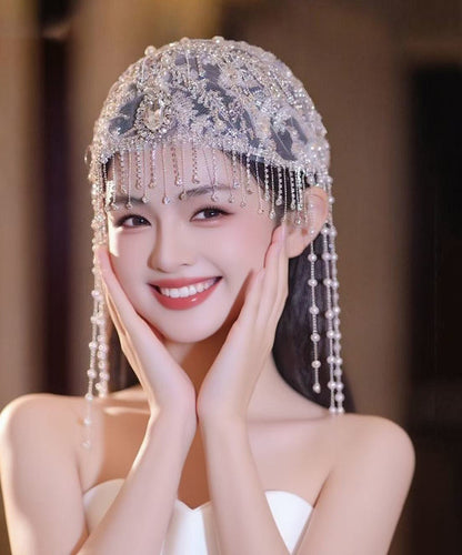 Purple Tulle Zircon Hollow Out Beading Tassel Hair Accessory
