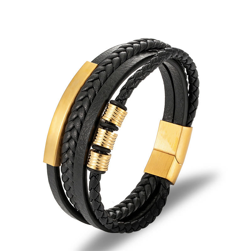 Buddha Stones Leather Multi-layer Titanium Steel Balance Braided Magnetic Buckle Bracelet