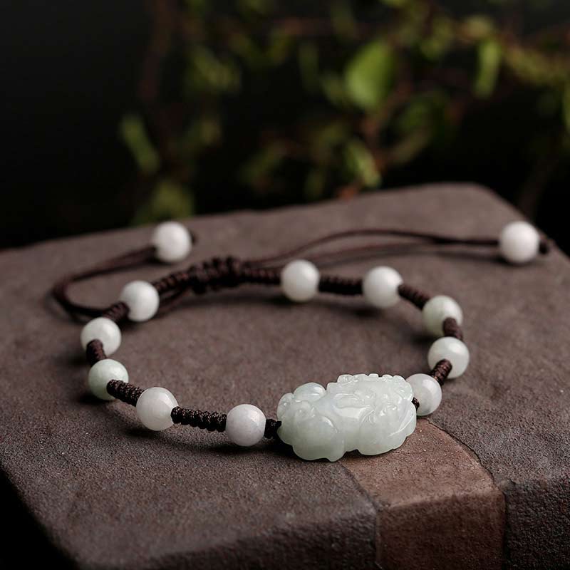 Buddha Stones Natural Jade Pixiu Luck Bracelet
