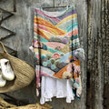 Vintage  Dreamy Colorful Village Loose Linen Cozy Shirt Tunic Top elevenforest