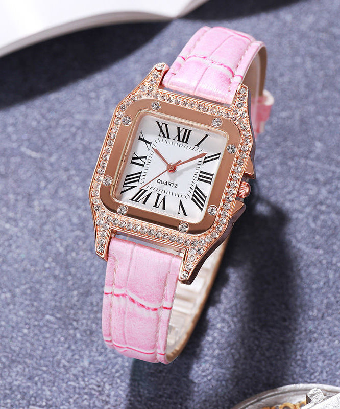 Modern Red Leather Inlaid Zircon Quartz Movement Watches
