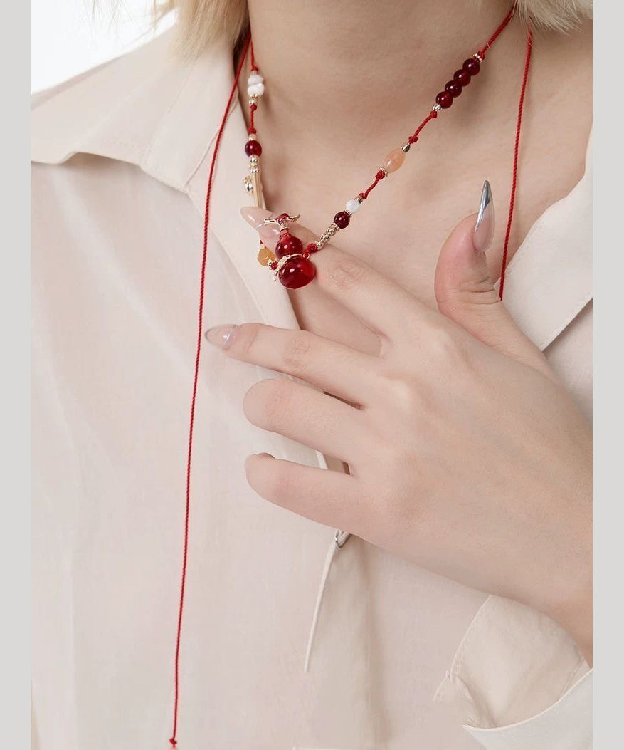 Red String Reinforced Glass Calabash Pendant Necklace