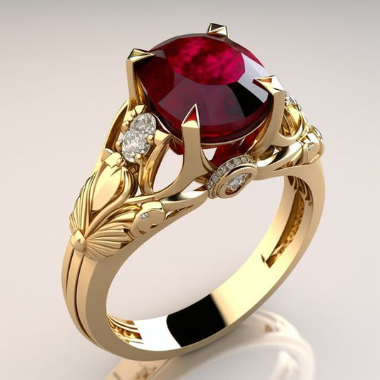 Red Glass Gold Ring