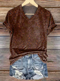 Women's Vintage Folk Flowers Print V-neck Casual T-Shirt