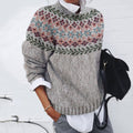 Retro Geometric Floral Knitted Print Cozy Sweater elevenforest