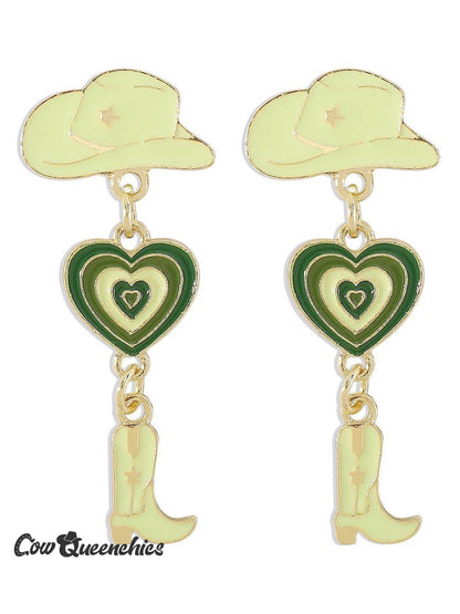 Western Cowboy Wind Hat Love Cowboy Boots Earrings