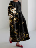 Japanese Cherry Blossoms Art Linen Blend Maxi Dress