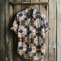 Men's Retro Amish Quilt Patchwork Short Sleeved Linen Shirt elevenforest