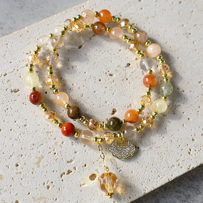 Buddha Stones Colorful Rutilated Quartz Double Wrap Spiritual Growth Bead Bracelet