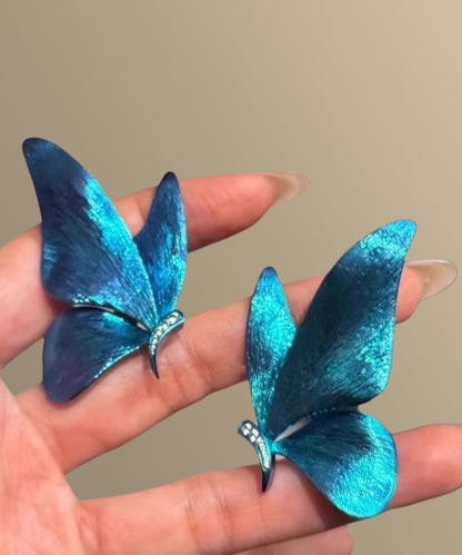 Stylish Blue Copper Alloy Zircon Butterfly Stud Earrings