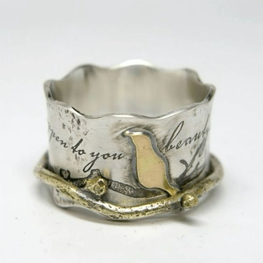 Golden Bird Silver Ring