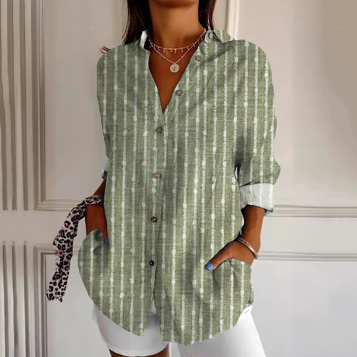 Women Vintage Stripes Button Down Casual Shirt elevenforest
