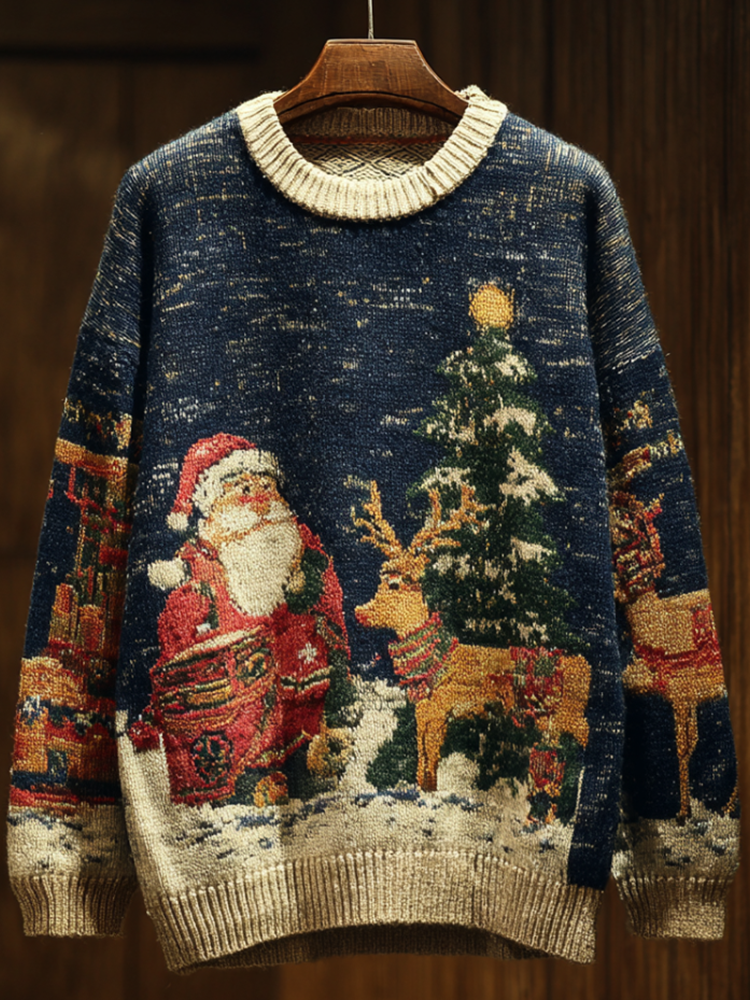 Men's Winter Retro Christmas Round Neck Knitted Sweater elevenforest