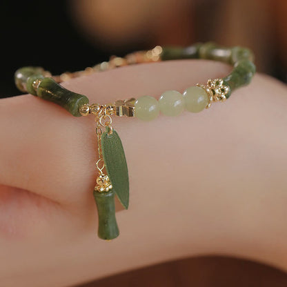 Buddha Stones Jade Bamboo Leaf Lily of the Valley Pattern Luck Abundance Bracelet