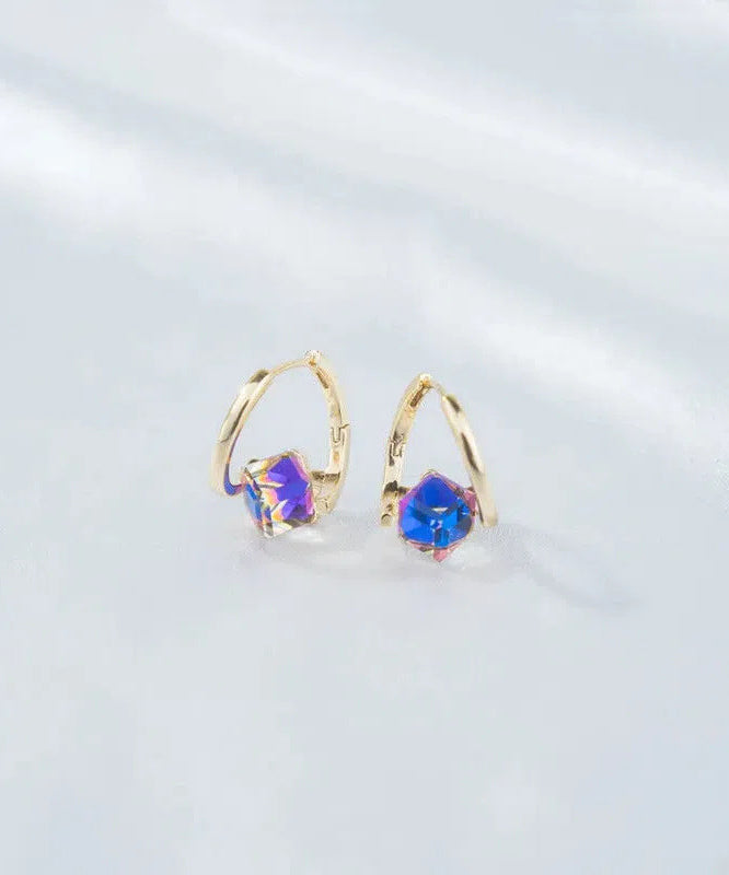 Blue Alloy Zircon Crystal Drip Glaze Hoop Earrings