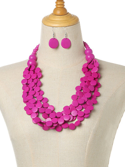 Rustic Charm Multi-layer Wood Bead Necklace & Earring Set