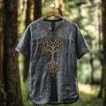 Men's Viking Tree Of Life Embroidery Linen Shirt elevenforest