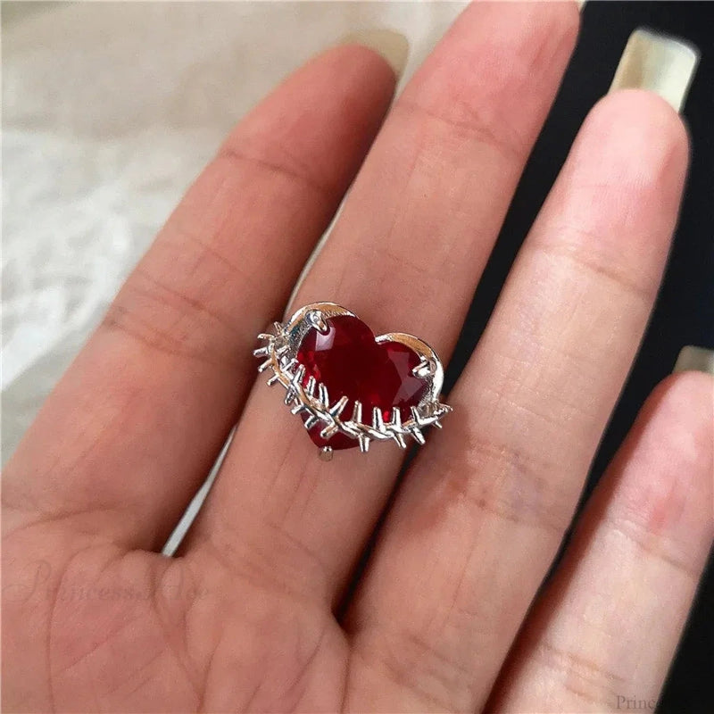Dark Rebel Crimson Gem Cross Ring