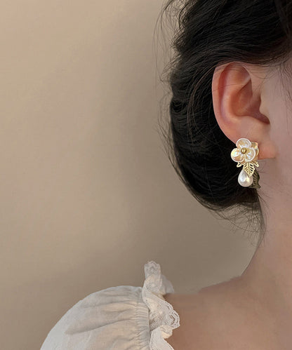 French Colorblock Acrylic Alloy Pearl Water Droplet Stud Earrings