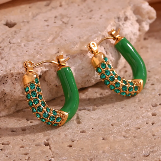 Green Zirconia Golden Earrings