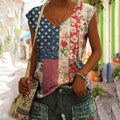 Women's Vintage Independence Day Flag Floral Vest elevenforest