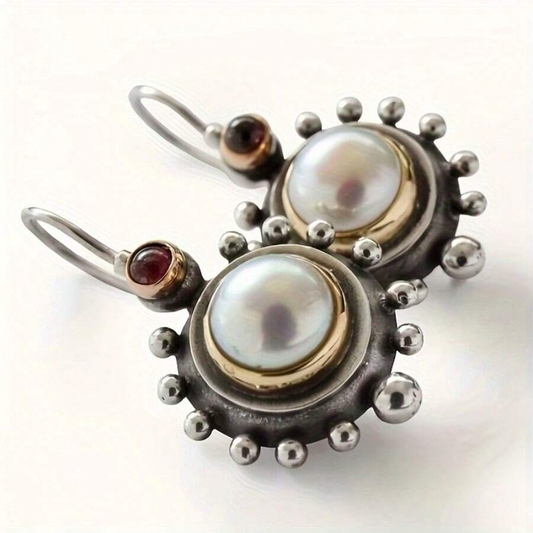 Inlaid Pearl Silver Earrings