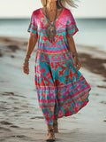 Women's Art Painting Hippie Vintage Print V-Neck Dress