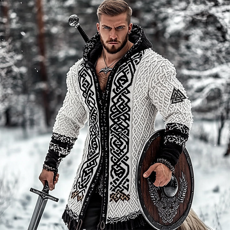 Men's Viking Tribal Jacquard Celtic Style Knitted Hooded Sweater elevenforest