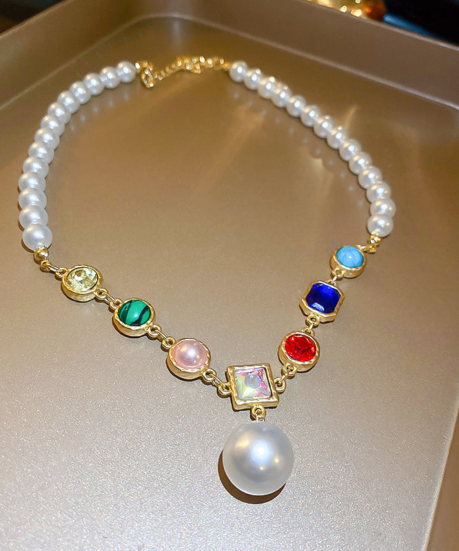 Rainbow Alloy Crystal Pearl Gratuated Bead Necklace