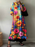Women'S Art Rose Pattern Cotton Dress