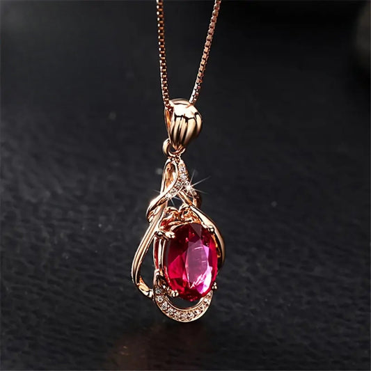 Red Crystal Gold Necklace