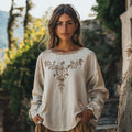 Vintage Cretan Embroidery Linen Contrasting Colors T-shirt elevenforest