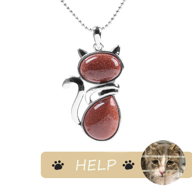 "save a Cat" Cat Pattern Natural Crystal Protection Cat-loving Pendant Necklace