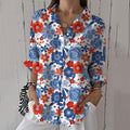 Women's Vintage Casual Independence Day Patriotic Floral Print Shirt elevenforest