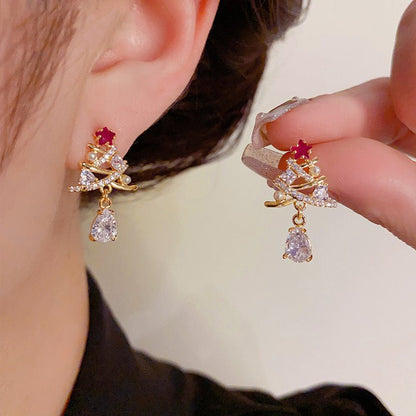 Christmas Tree Pink Star Earrings