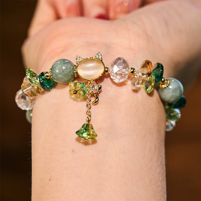 Crystal Cat Balance Bracelet With Amethyst Green Red
