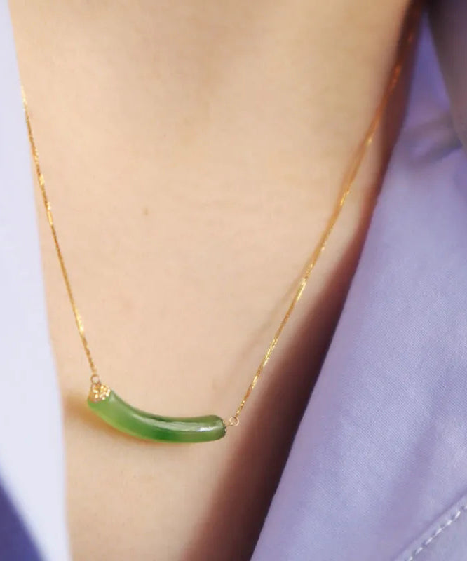 Green Sterling Silver Overgild Jade Pendant Necklace