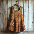 Comstylish Women's Vintage Rust Dyed Embroidered Art Linen Blend Tank Top