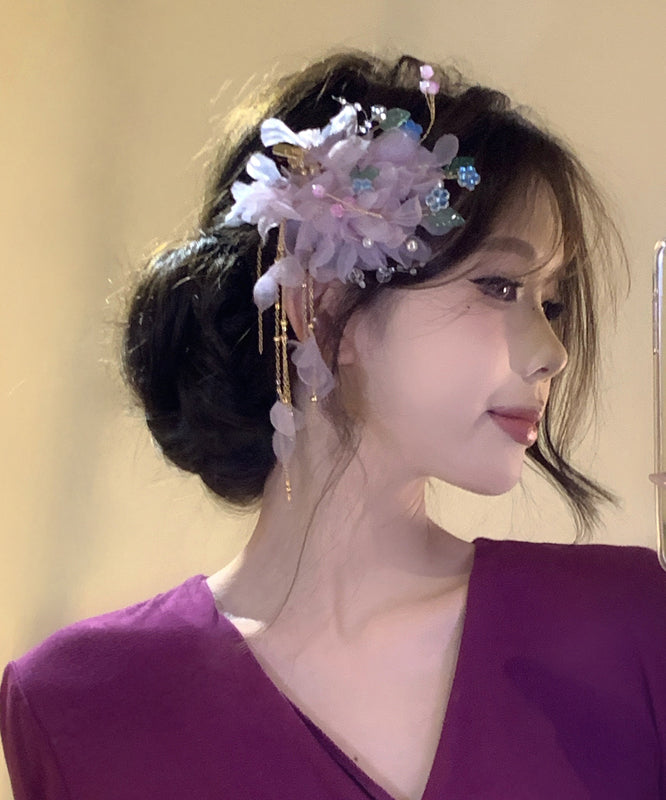 Purple Alloy Tulle Tassel Hairpin