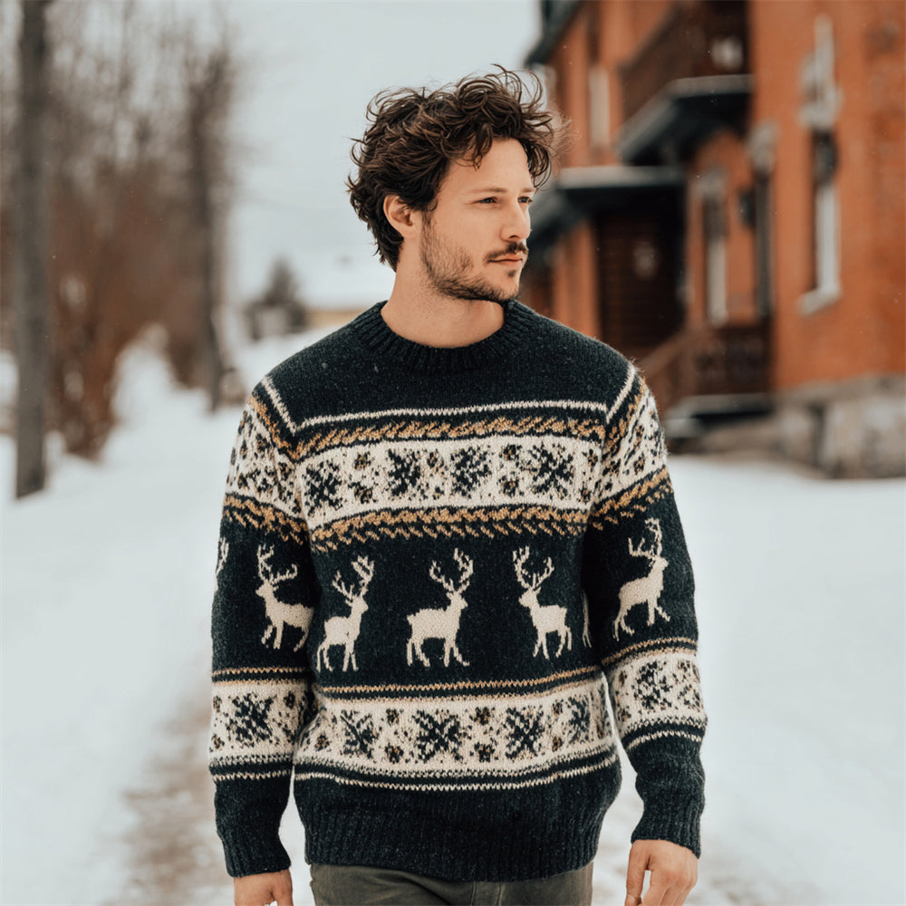 Christmas Reindeer & Snowflake Pattern Men's Icelandic Sweater artswardrobe