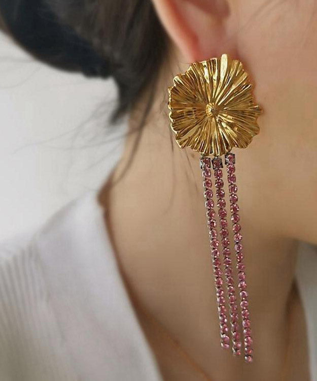 Stylish Golg Overgild Zircon Tassel Drop Earrings