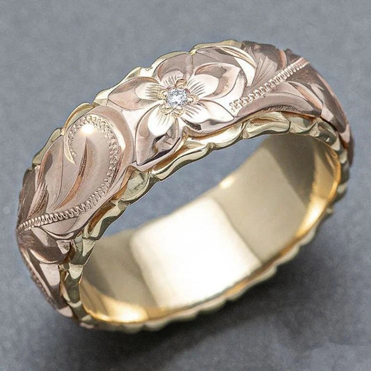 Rose Gold Flower Engraved Ring