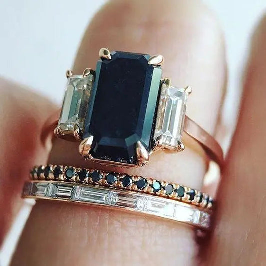 Dark Turquoise Zirconia Ring Set