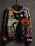 Halloween Black Colorblock Stitched Cozy Knit Sweater elevenforest