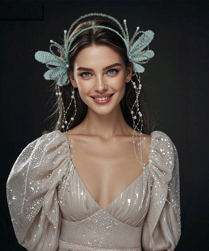 Original Design Blue Pearl Wing Tassel Hairpiece
