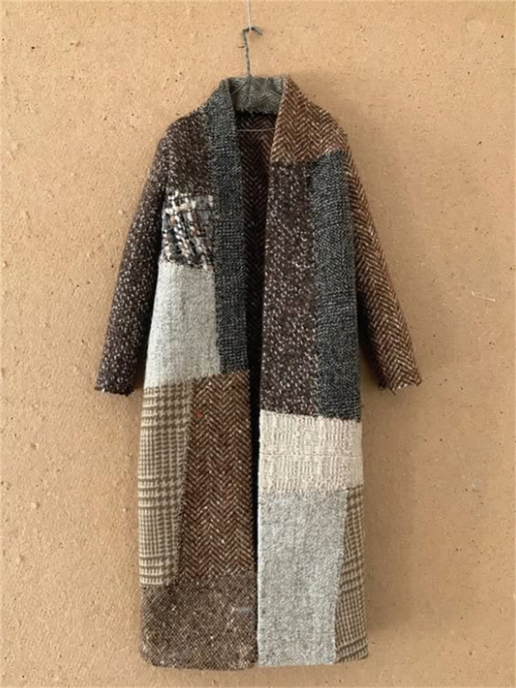 Repairing Colorblock Tweed Patchwork Cozy Long Cardigan elevenforest